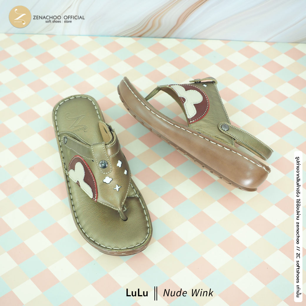 ทรงปกติ เปลี่ยนไซส์ได้-ไม่รับคืน Zenachoo รองเท้าสุขภาพ หนังแท้ทั้งคู่ รุ่น LuLu สูง 1.5 นิ้ว ปรับสายได้ รับประกันความนุ่มสบาย