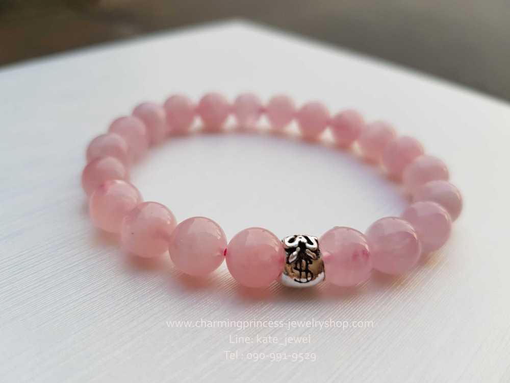 Rose Quartz Madagascar โรสควอตซ์ มาดากัสการ์ 8 มม ประดับเงินแท้ถุงเงินรับทรัพย์