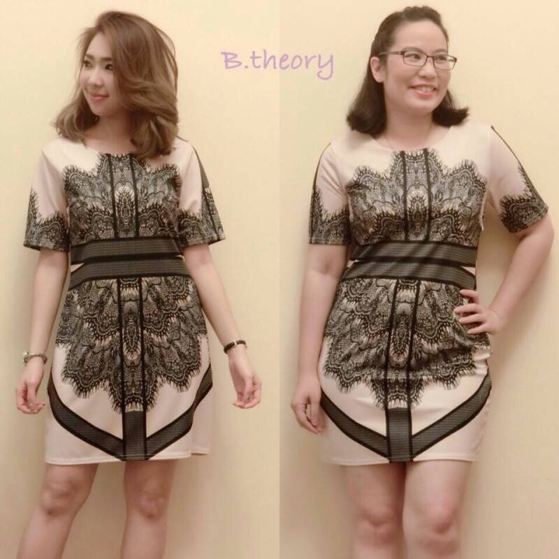 เดรสผ้ายืดเนื้อดี ผ้าสีนู๊ดลายลูกไม้สีดำ สุดคลาสสิค ใส่แล้วเก็บทรงสวย #musthave
