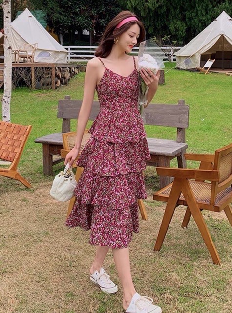 เดรสระบายชั้นๆ ลายดอกเล็กๆน่ารักสไตล์เกาหลี