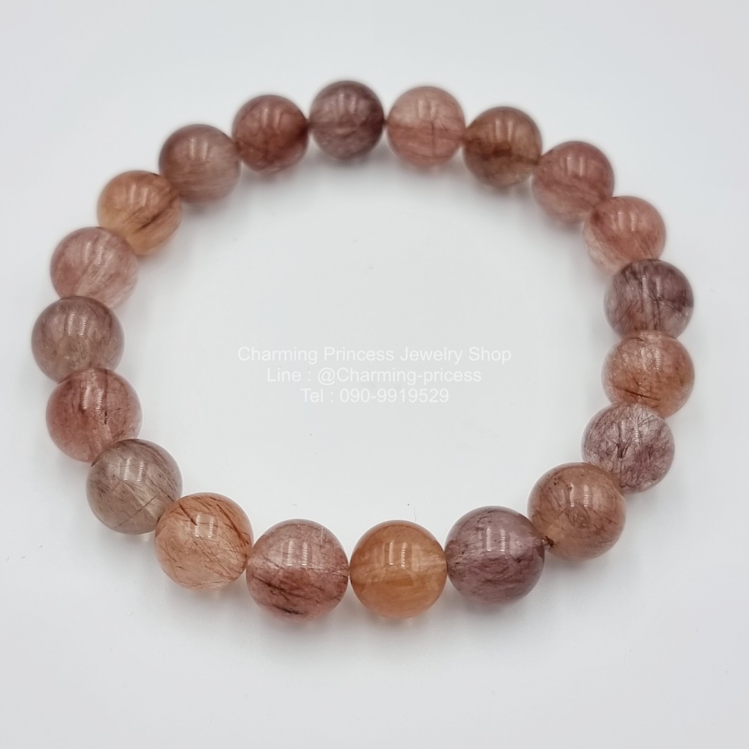 ไหมขนกระต่าย แก้วพิรุณ หรือ ไหมชมพู Rutilated Quartz อัญมณีแห่งความมั่งคั่งร่ำรวย 10 มม