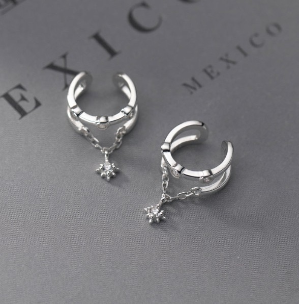 ต่างหูหนีบ หนีบได้ทุกตำแหน่งของใบหู ไม่เจาะหูก็สวยได้ (ราคา/คู่)พร้อมส่งสีเงิน Cuff X_EC342B