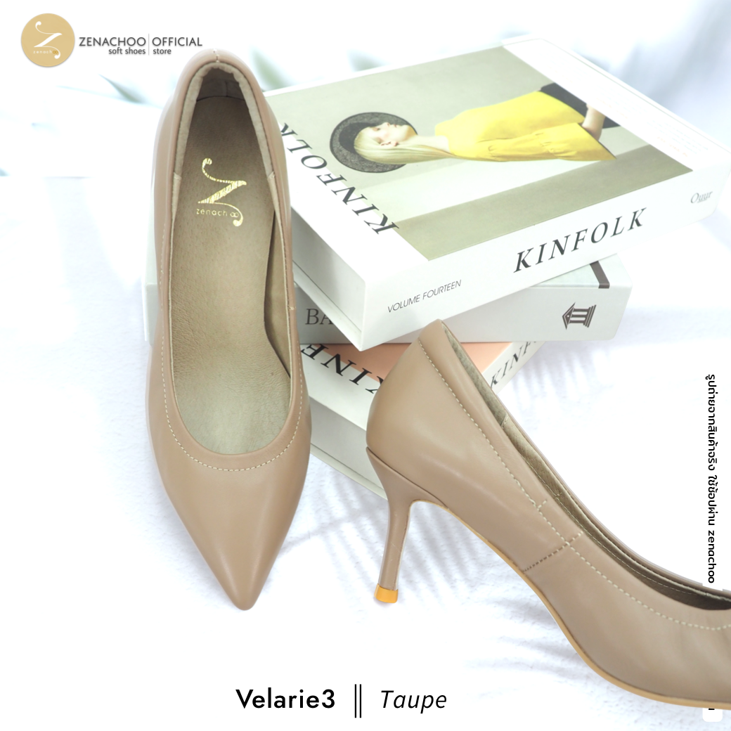 สีใหม่ ทรงปกติ เปลี่ยนไซส์ได้-ไม่รับคืน รุ่นขายดี Zenachoo Velarie3 สูง 3 นิ้ว สี Taupe รองเท้าหนังแกะแท้ หัวแหลมหน้ากว้าง