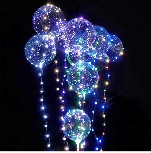 ลูกโป่ง Bobo ลูกโป่ง LED ลูกโป่งมีไฟเรืองแสง แบบใส ขนาด 20 นิ้ว แบบมีไฟเส้นสีรุ้ง