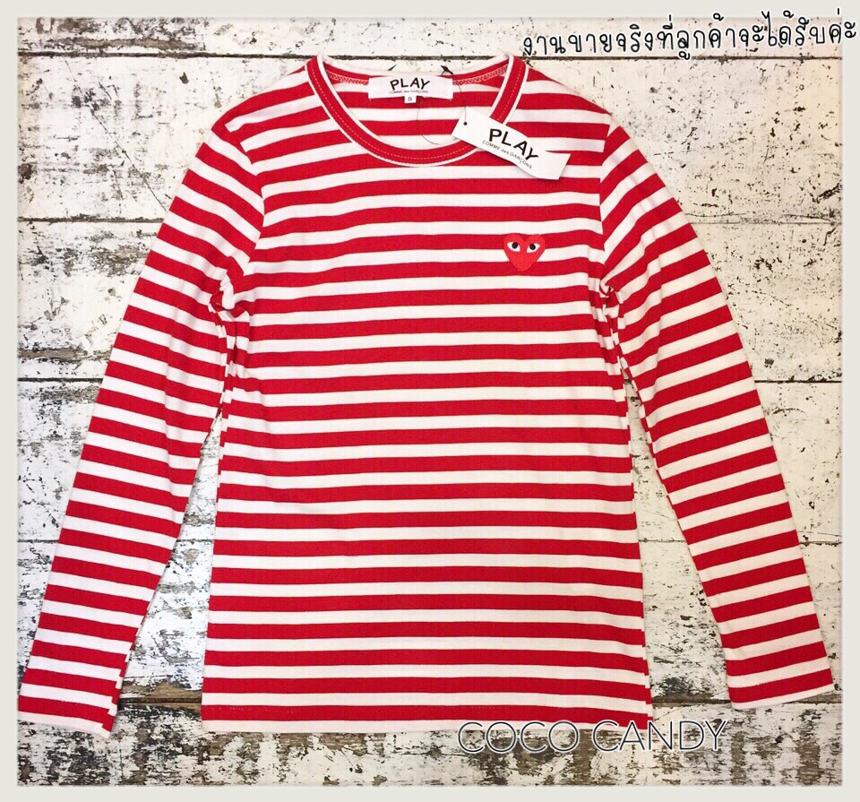 PLAY COMME des GARCONS Stripe Longsleeves T-Shirt เสื้อยืดแขนยาวลายขวางแบรนด์ดัง PLAY COMME des GARCONS เนื้อผ้ายืดนุ่มมืองานTop MIRROR งานเย็บเนี้ยบ คัตติ้งทุกจุดเป๊ะ