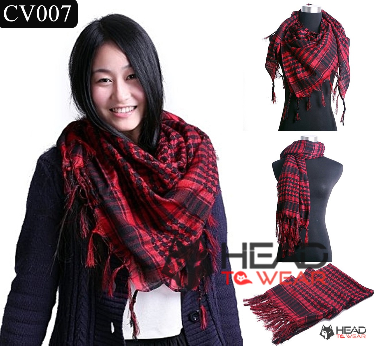 ผ้าพันคอชีมัค Shemash (เนื้อผ้า Viscose) : สีแดง-ดำ CV007