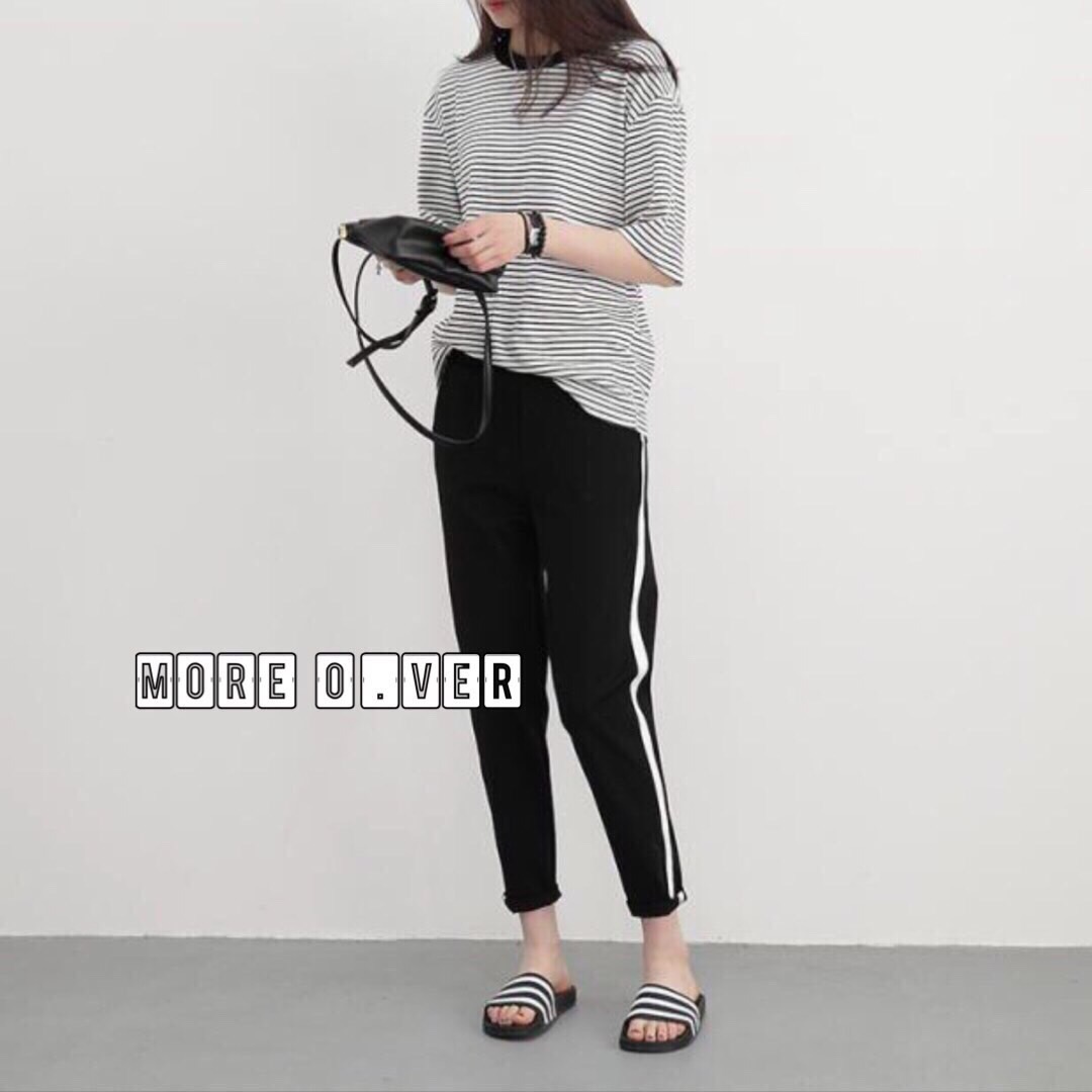 กางเกงสปอร์ตแต่งแถบข้าง ทรงเทห์ๆ ผ้าหนาอย่างดี