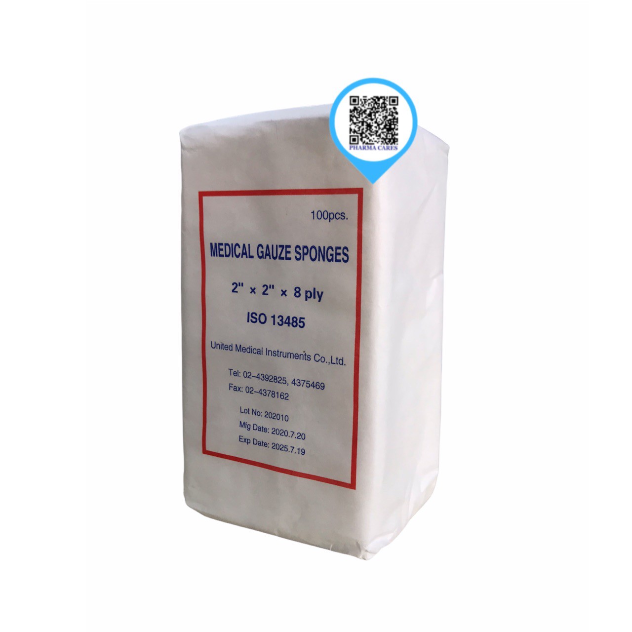 Medical Gauze Sponges 2x2x8 ply ผ้าก๊อซพับ ผ้าก๊อซทำแผล ห่อละ 100 ชิ้น