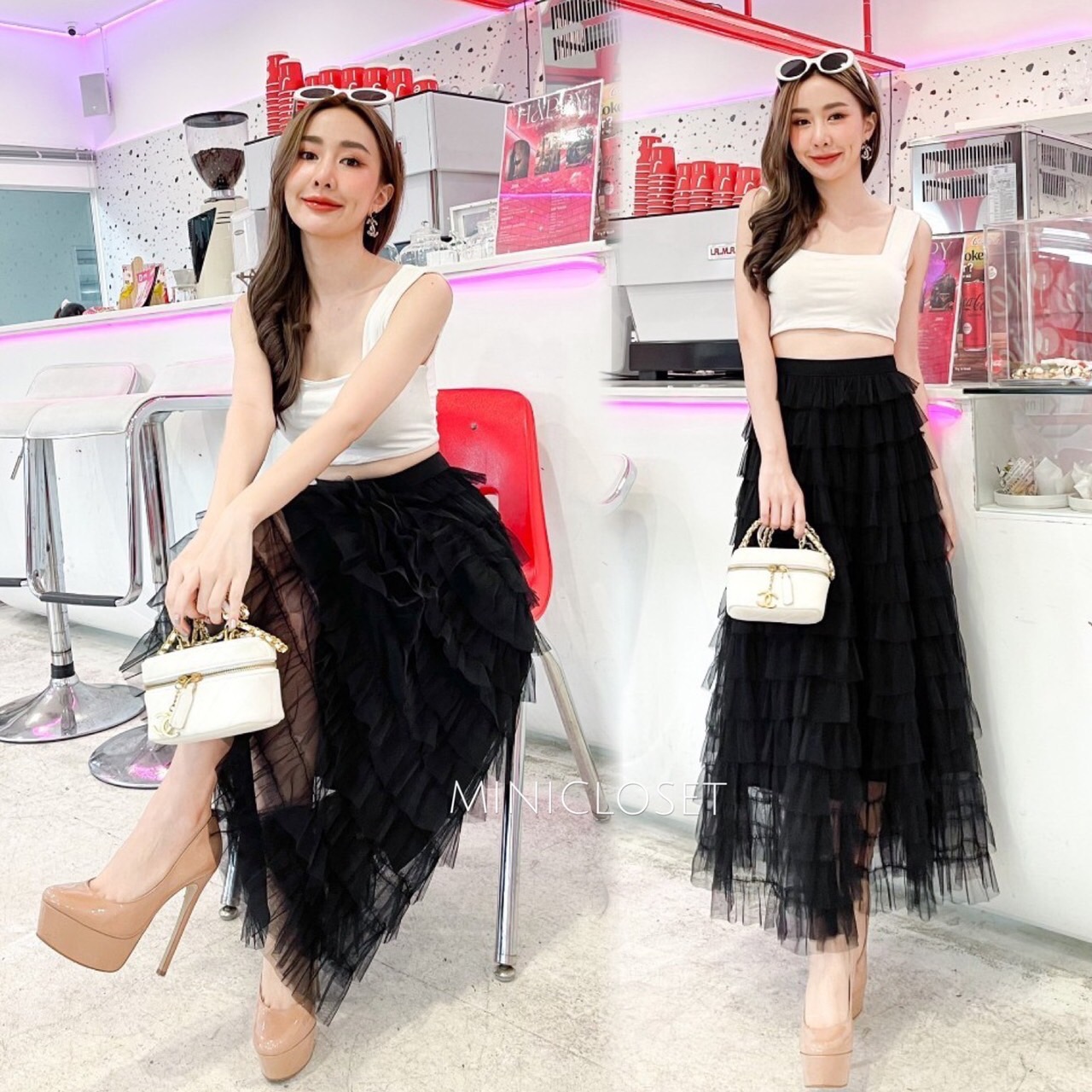 กระโปรงยาวระบายชั้นๆ