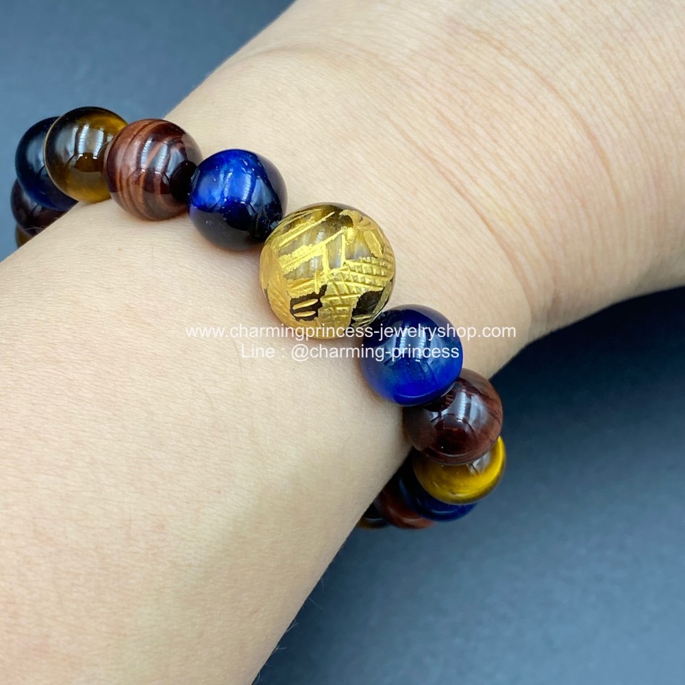 Tiger Eye 3 Colors and Dragon on Tiger Eye หินสามทหารเสือ 10 มม และ มังกรทองนำโชคแกะลายบนไทเกอร์อาย 14 มม แก้ปีชง พลิกฟื้นดวงชะตา แคล้วคลาดปลอดภัย หินแก้ปีชง