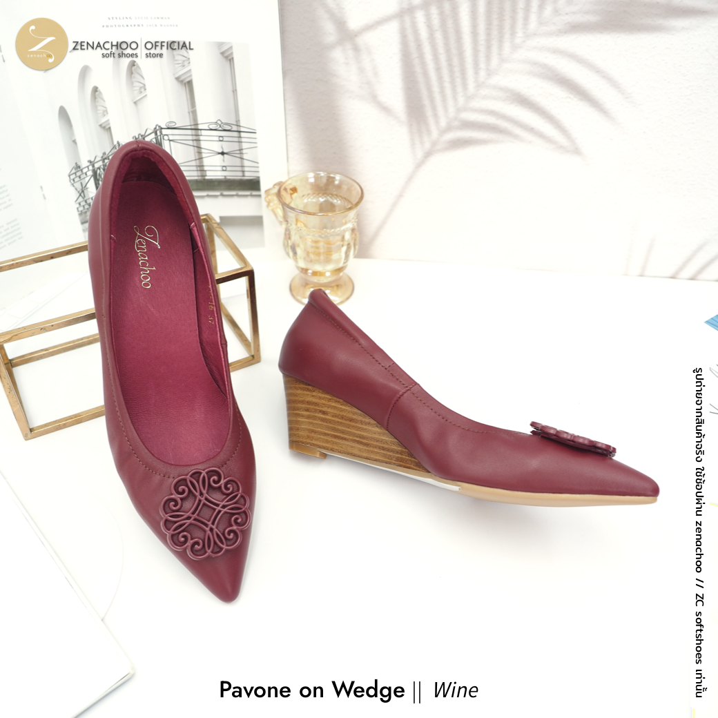 ทรงเตารีด ที่ใส่สบายที่สุดทรงปกติ:เปลี่ยนไซส์ได้-ไม่รับคืน Zenachoo Pavone Wedge สูง 2 นิ้ว รองเท้าหนังแกะแท้ ใส่สบายมาก