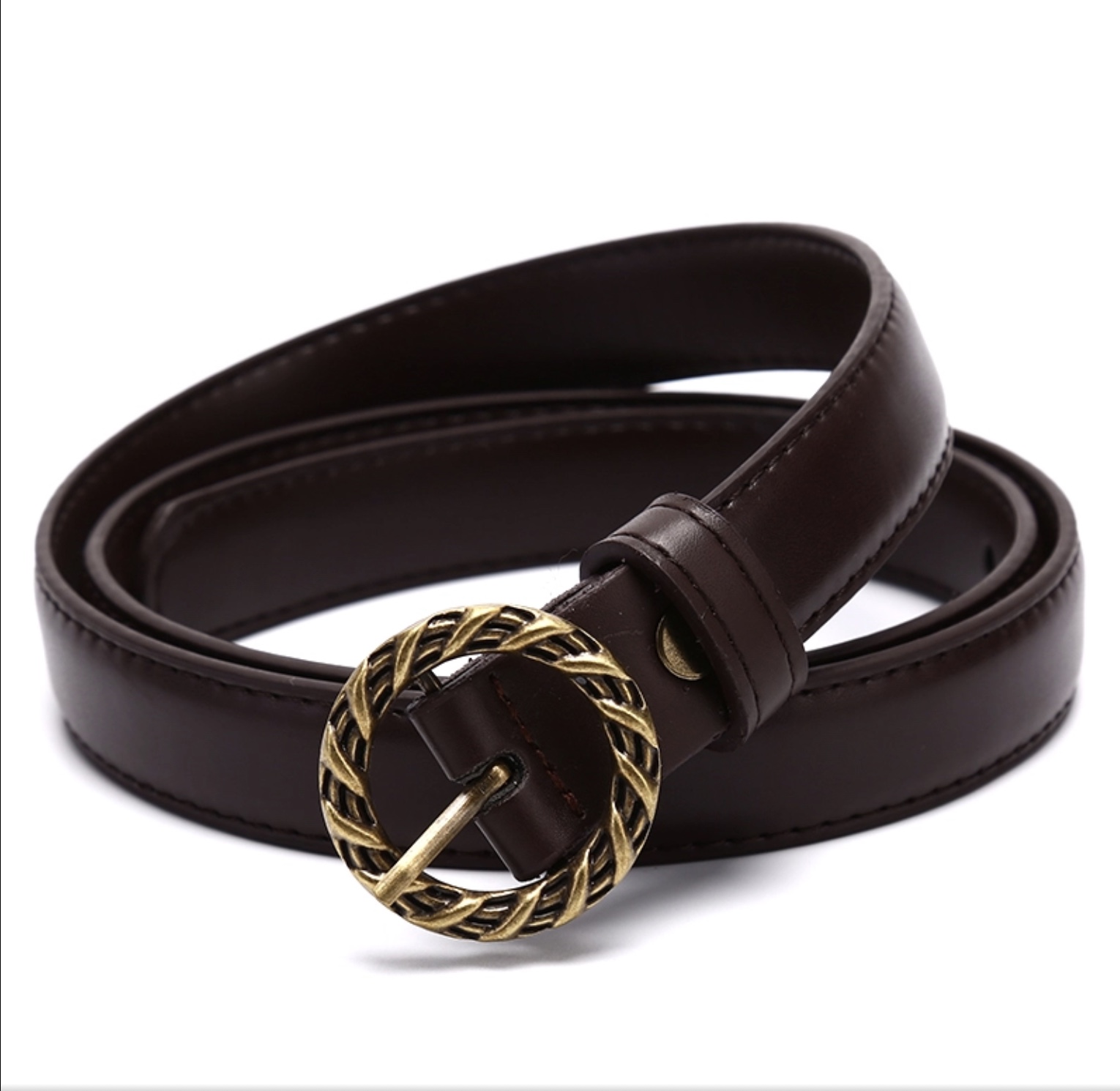 เข็มขัดหนังPU เข็มขัดหัวกลมถักเกลียว