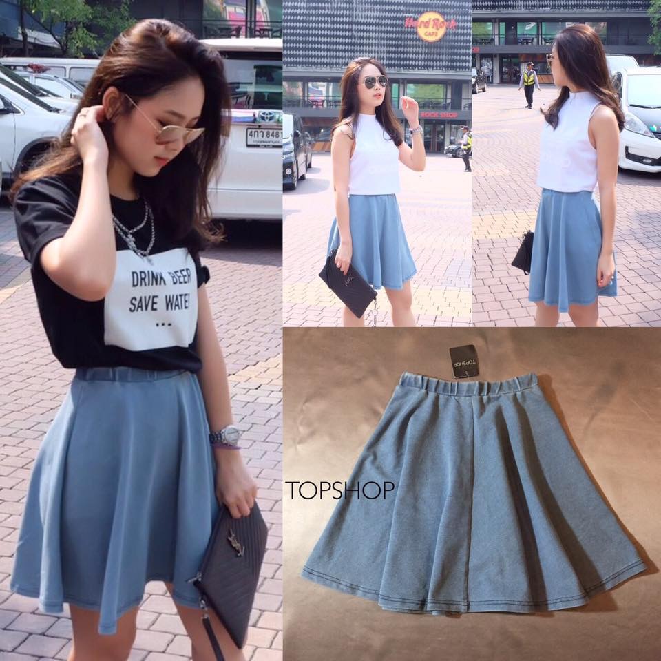 กระโปรงยีนส์ผ้าฟอกแบบคุณโฟร์ คุณเนย คุณก้อยใส่ แบรนด์Topshop