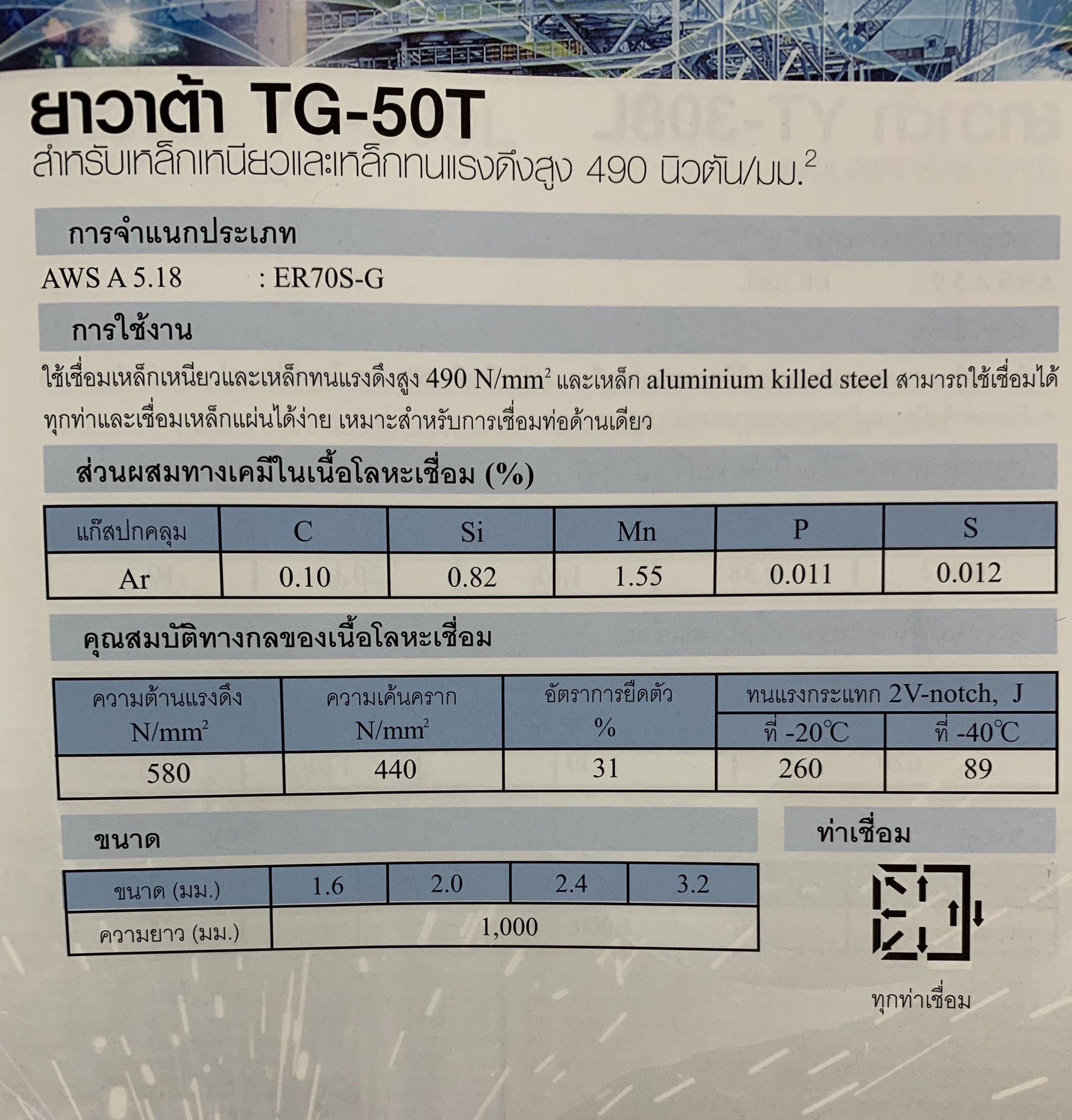ลวดเชื่อม TIG YAWATA TG-50T (5กก.)