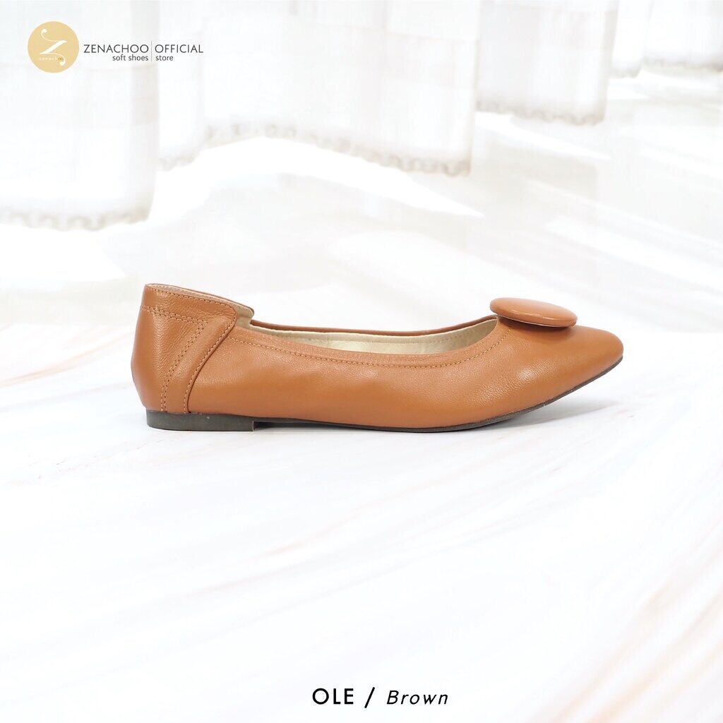 ทรงปกติ สินค้าลดราคา ไม่รับเปลี่ยน คืน ทุกกรณึ Zenachoo รุ่น OBBO รองเท้าส้นแบน หัวแหลม หนังแกะแท้