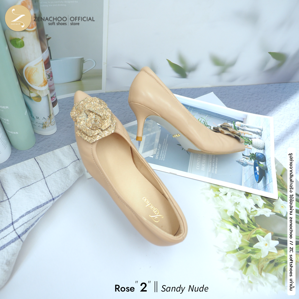 ทรงหัวแหลมที่ใส่สบายที่สุดทรงปกติ เปลี่ยนไซส์ได้-ไม่รับคืน Zenachoo Rose สูง 2&3นิ้ว รองเท้าหนังแกะแท้ ใส่สบายมาก