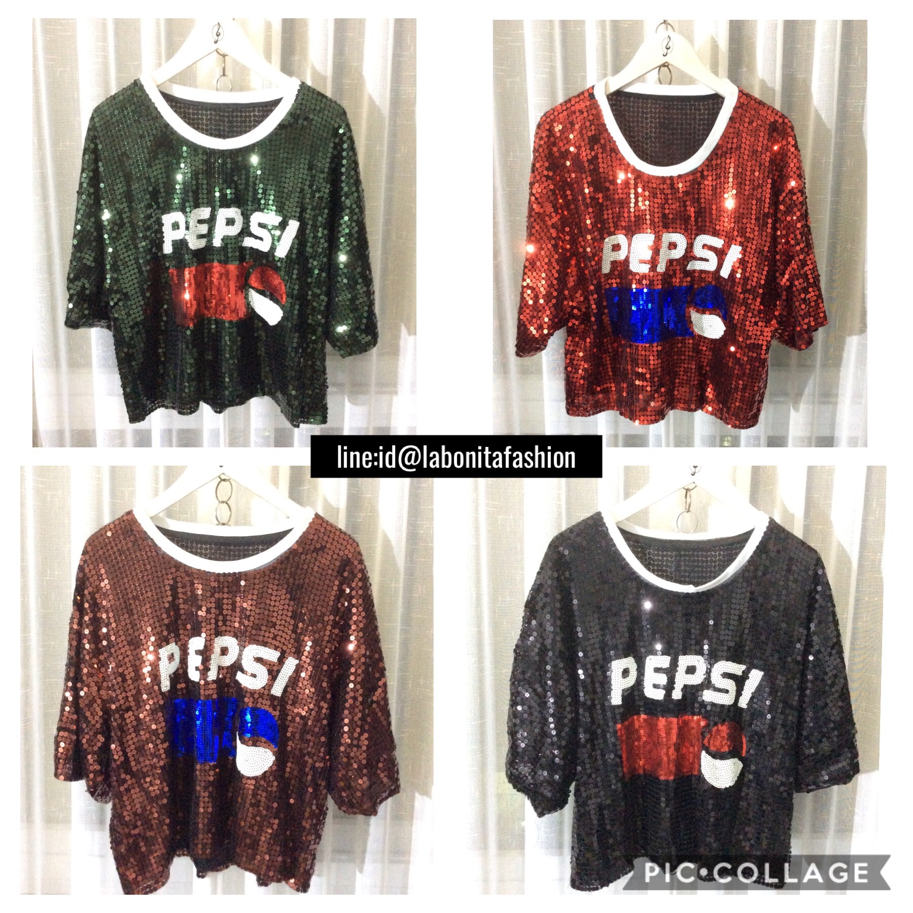 เสื้อลายPEPSIปักเลื่อม เสื้อยืดปักเลื่อมทรงOversize