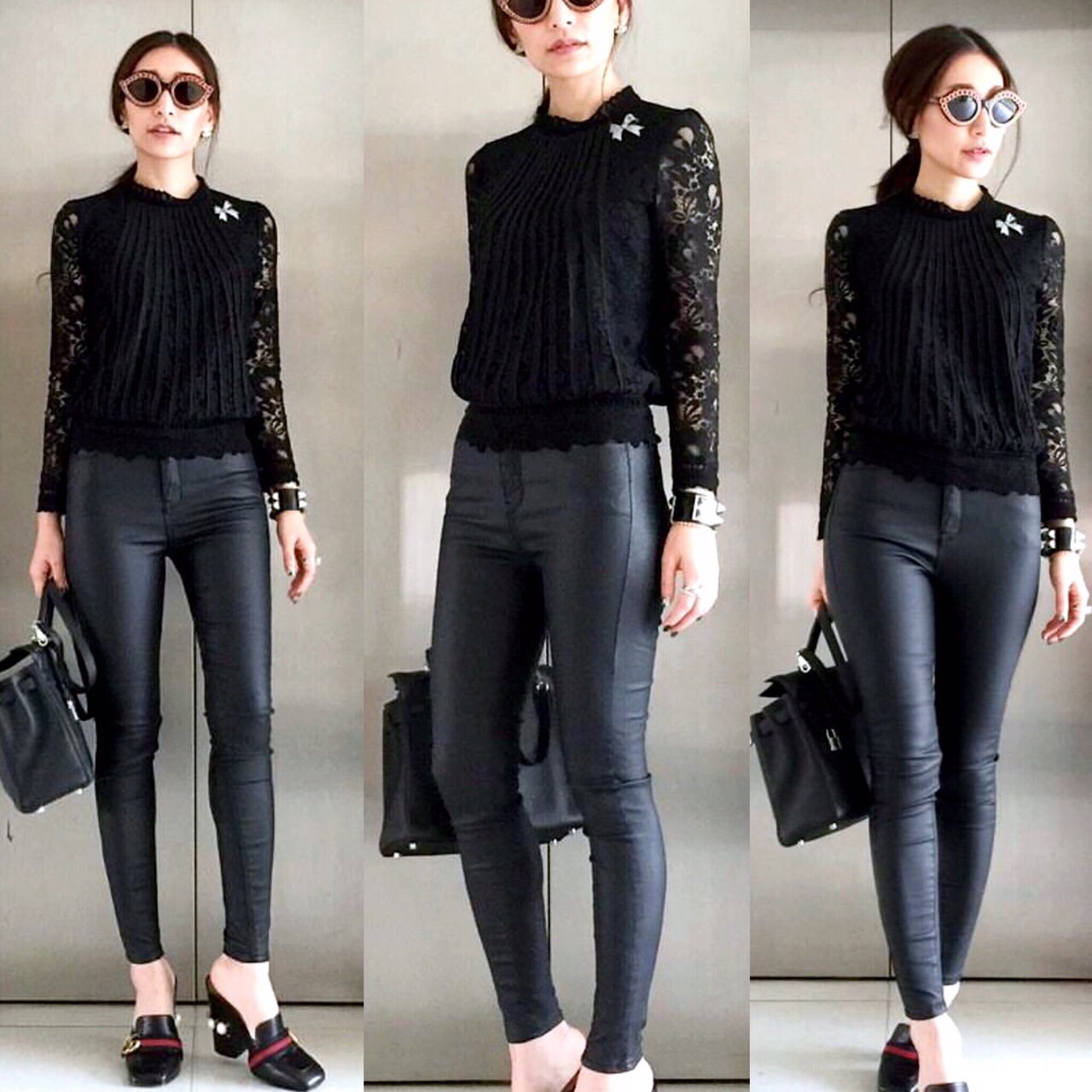 skiny กางเกงหนังสีดำ ทรงสวย เอวสูงมาก