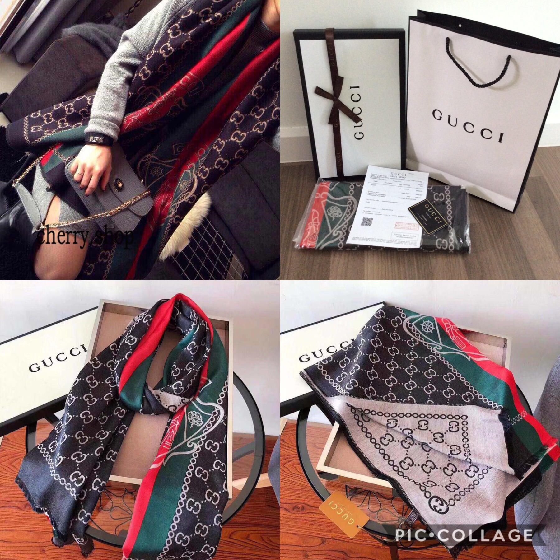 ผ้าพันคอ ผ้าคลุมไหล่ GUCCI รอบนี้มาเป็นเซ็ทของขวัญสุดหรูพร้อมกล่องและถุงกระดาษ