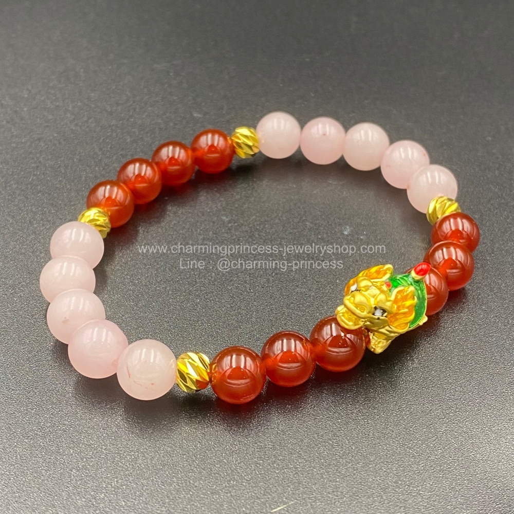 หินนําโชคประจําวันเกิดวันอังคาร Tuesday Birthstone เต่ามังกร คาร์เนเลียน โรสควอตซ์ 8 มม