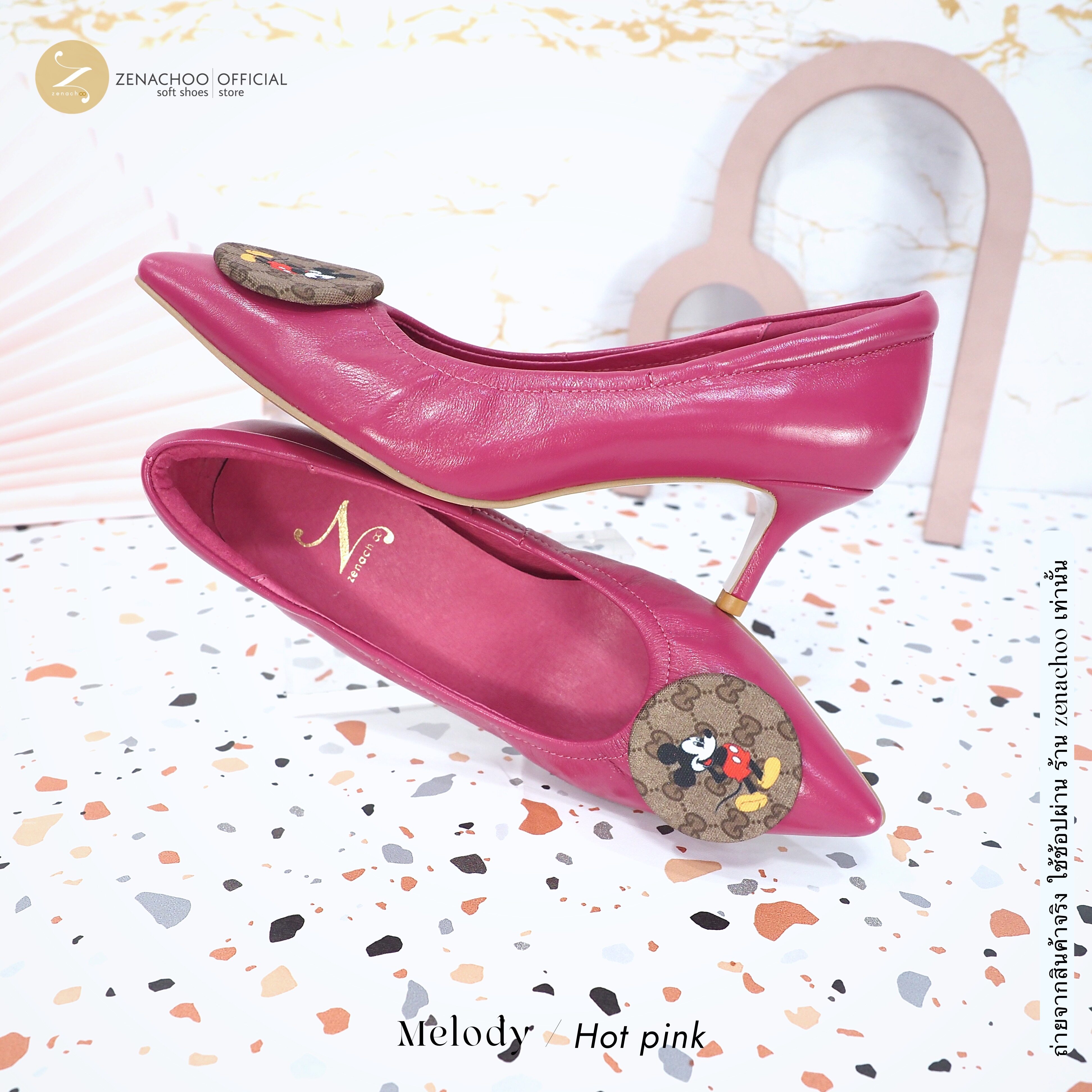 ทรงปกติ สินค้าลดราคา ไม่รับเปลี่ยน-คืน ทุกกรณึ หนังแกะนิ่ม Zenachoo Melody สูง 2 นิ้ว รองเท้าหนังแกะแท้ หัวแหลมหน้ากว้าง