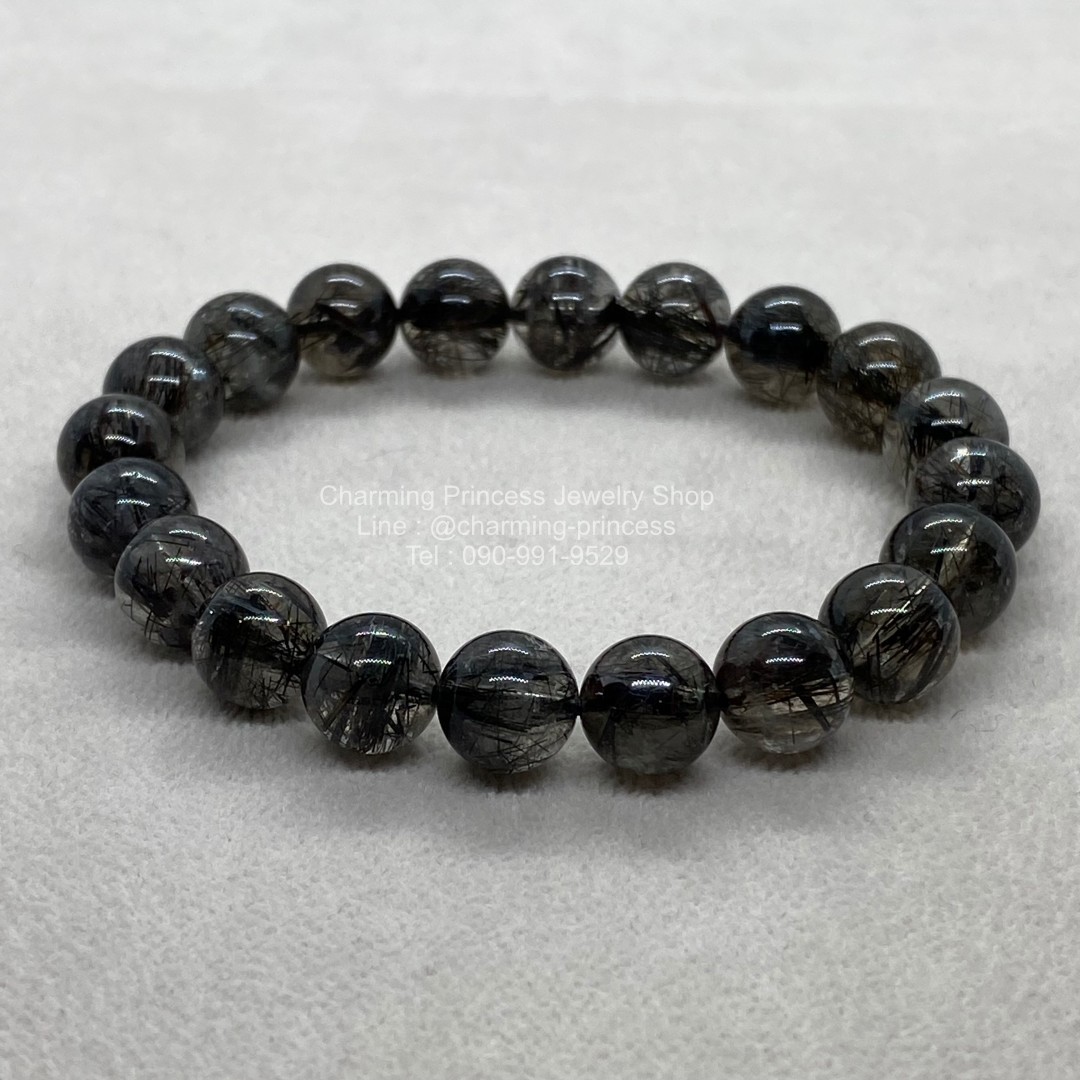 Rutilated Quartz Black ไหมดำ หรือ แก้วขนเหล็ก ไหมเส้นละเอียด อัดแน่นมากๆ AAA 9 มม สุดยอดของหินปกป้องและป้องกันภัย I