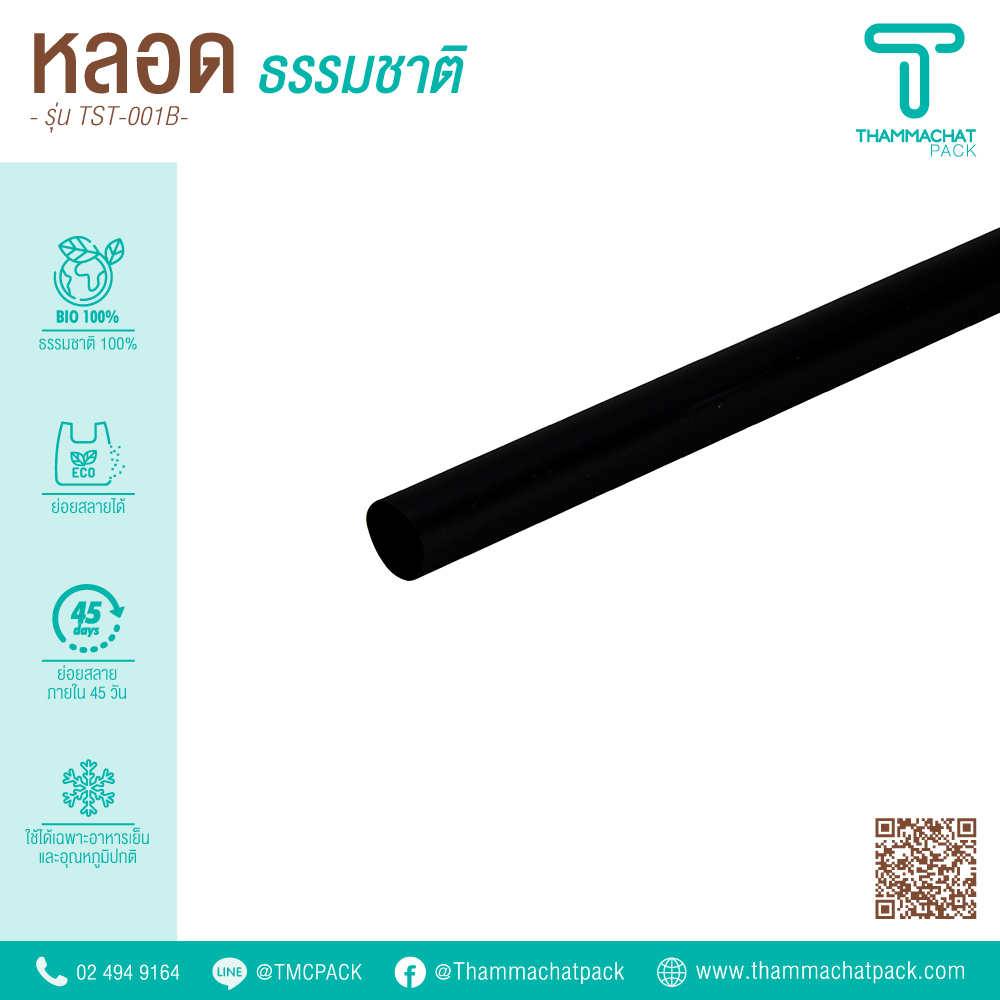 หลอดดูดน้ำ แบบตรงสีดำ 6 มม | 210 มม