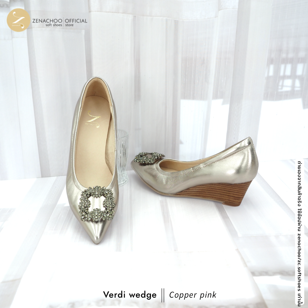 ทรงปกติ:เปลี่ยนไซส์ได้-ไม่รับคืน Zenachoo รุ่น Verdi Wedge สูง 2 นิ้ว รองเท้าหนังแกะแท้ หนังนิ่ม พื้นนุ่ม