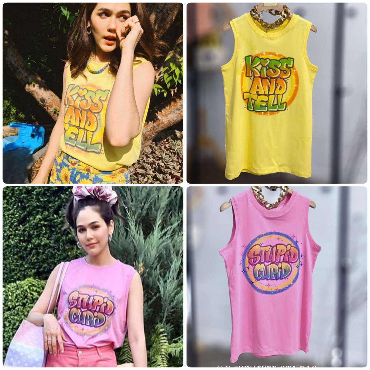 เสื้อยืดแขนกุดแบบดาราใส่ สีสันสดใส