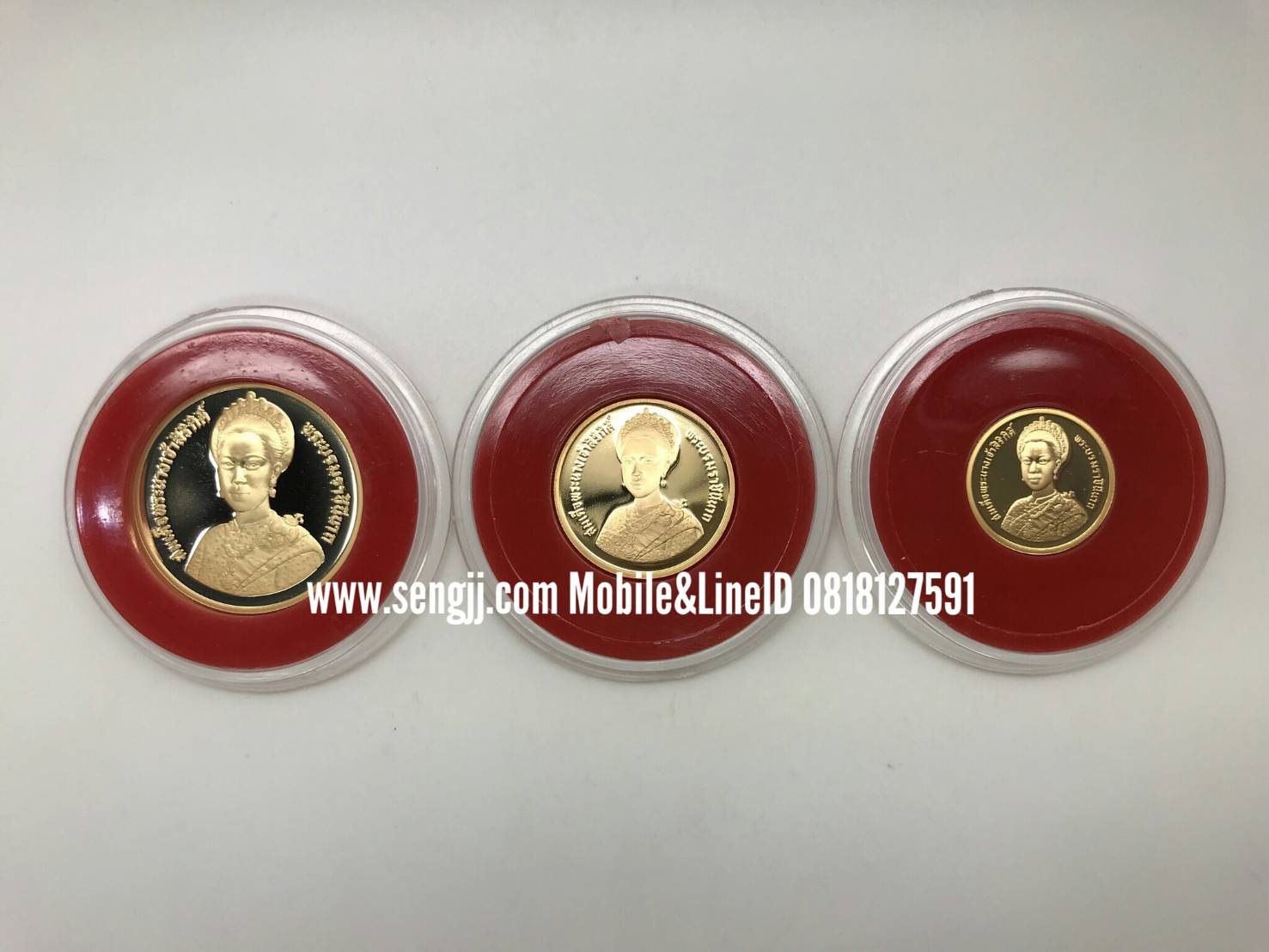 เหรียญกษาปณ์ทองคำขัดเงาที่ระลึก ราชินี 60 พรรษา พ.ศ.2535 ครบชุด 3 เหรียญ