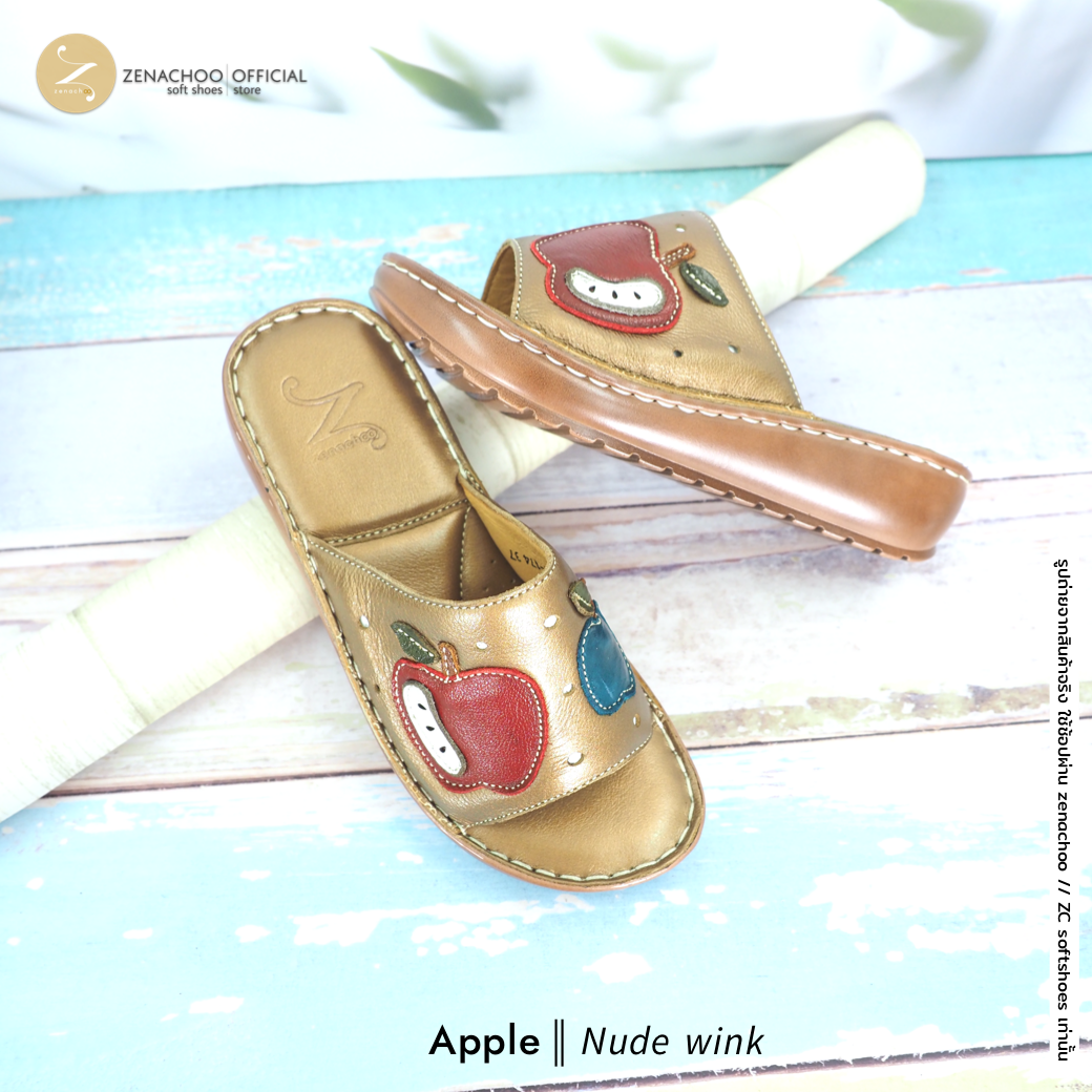 ทรงปกติ เปลี่ยนไซส์ได้-ไม่รับคืน Zenachoo รองเท้าสุขภาพ หนังแท้ทั้งคู่ รุ่น Apple สูง 1.5 นิ้ว หน้าสวม รับประกันความนุ่มสบาย