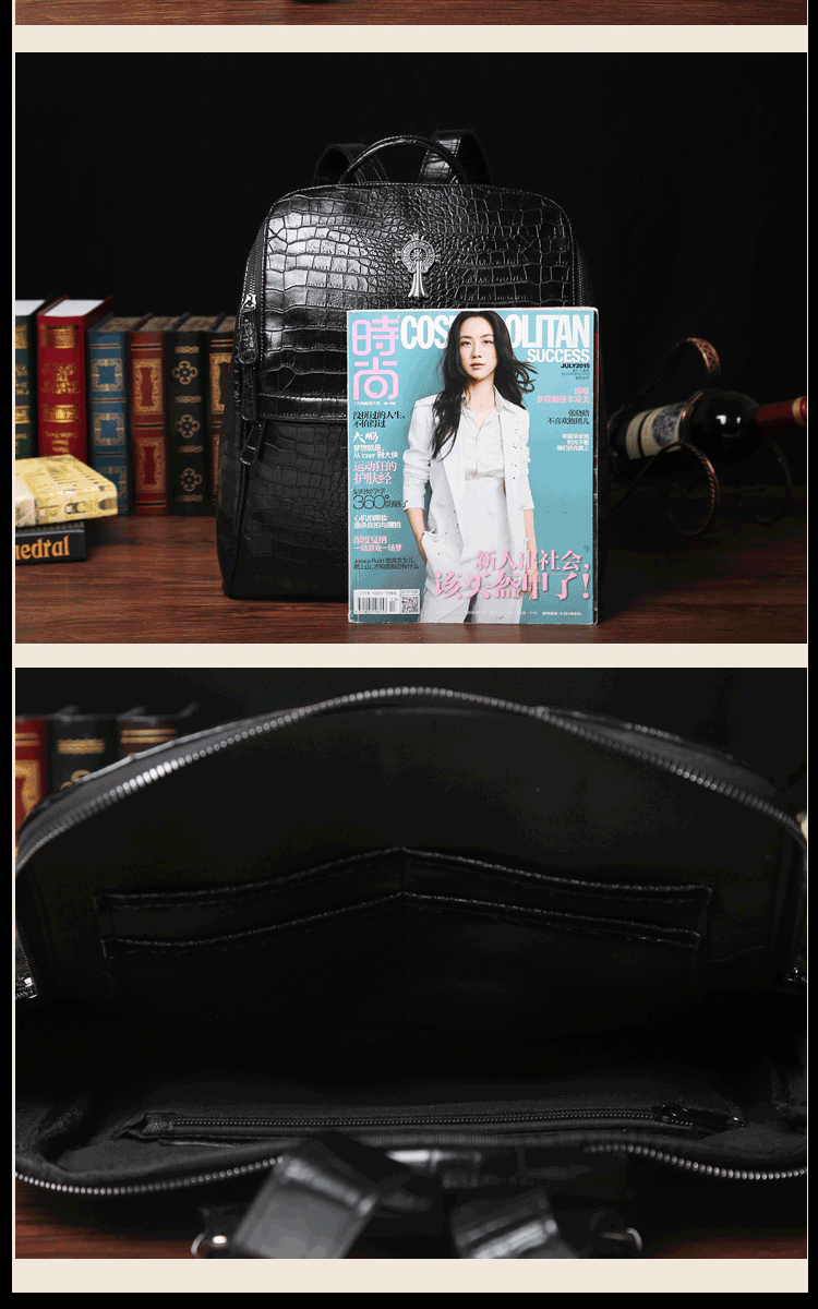พร้อมส่ง กระเป๋าเป้สะพายหลังนักเรียน ลายหนังจระเข้ แฟขั่นเกาหลี