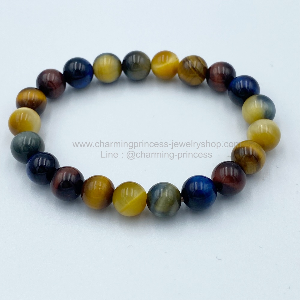 5 พยัคฆราช Tiger Eye Multi Colors หินตาเสือครบทุกสี 8 มม แก้ปีชง พลิกฟื้นดวงชะตา แคล้วคลาดปลอดภัย หินแก้ปีชง Version 2