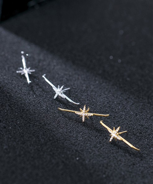 ต่างหูสำหรับผิวแพ้ง่าย เงินแท้ 92.5% Starr (พร้อมส่งสีเงิน)_ES800B