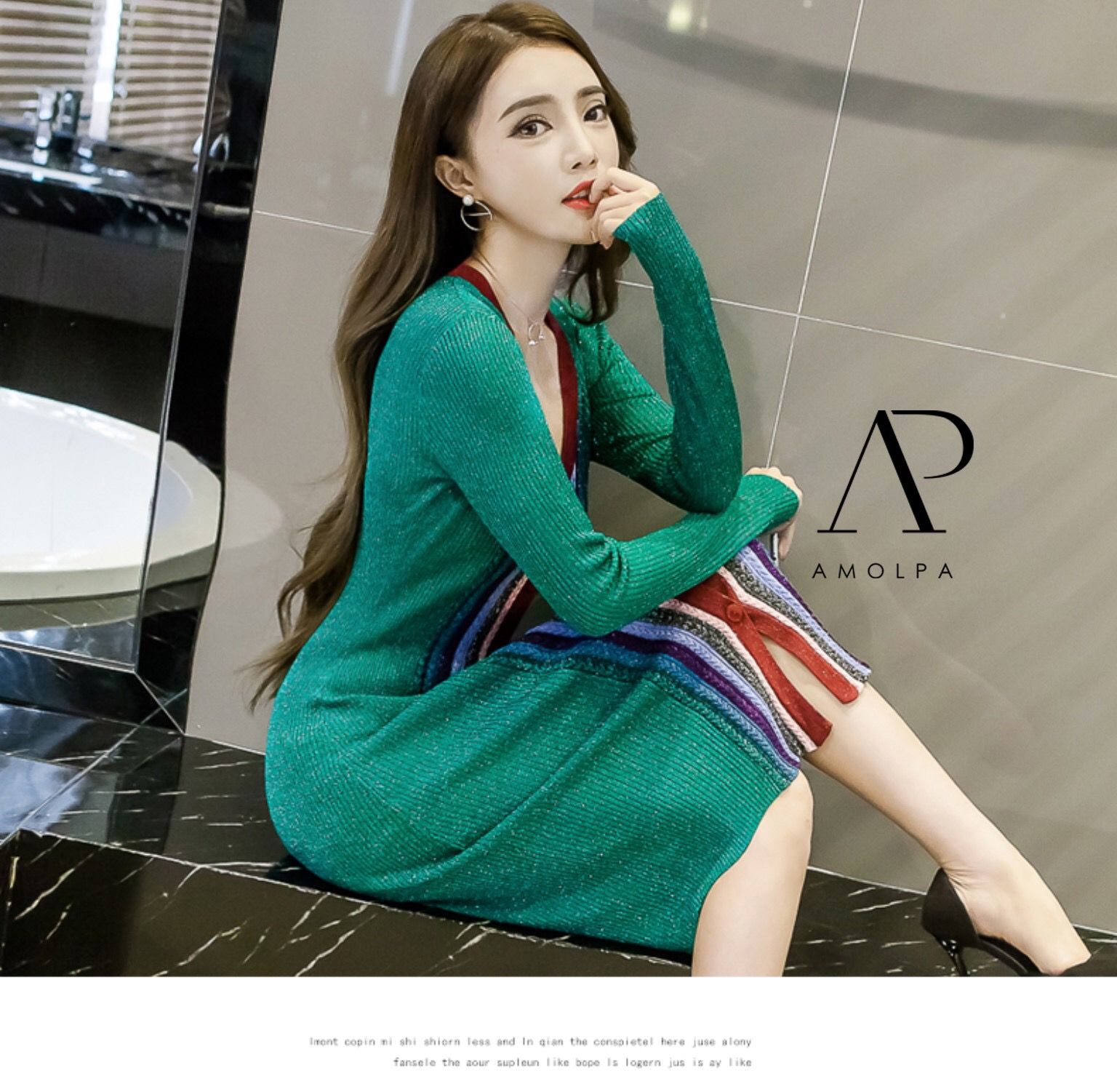 เดรสรสยาวสีเขียว ผ้าวิ้งๆในตัว ป้ายGUCCI