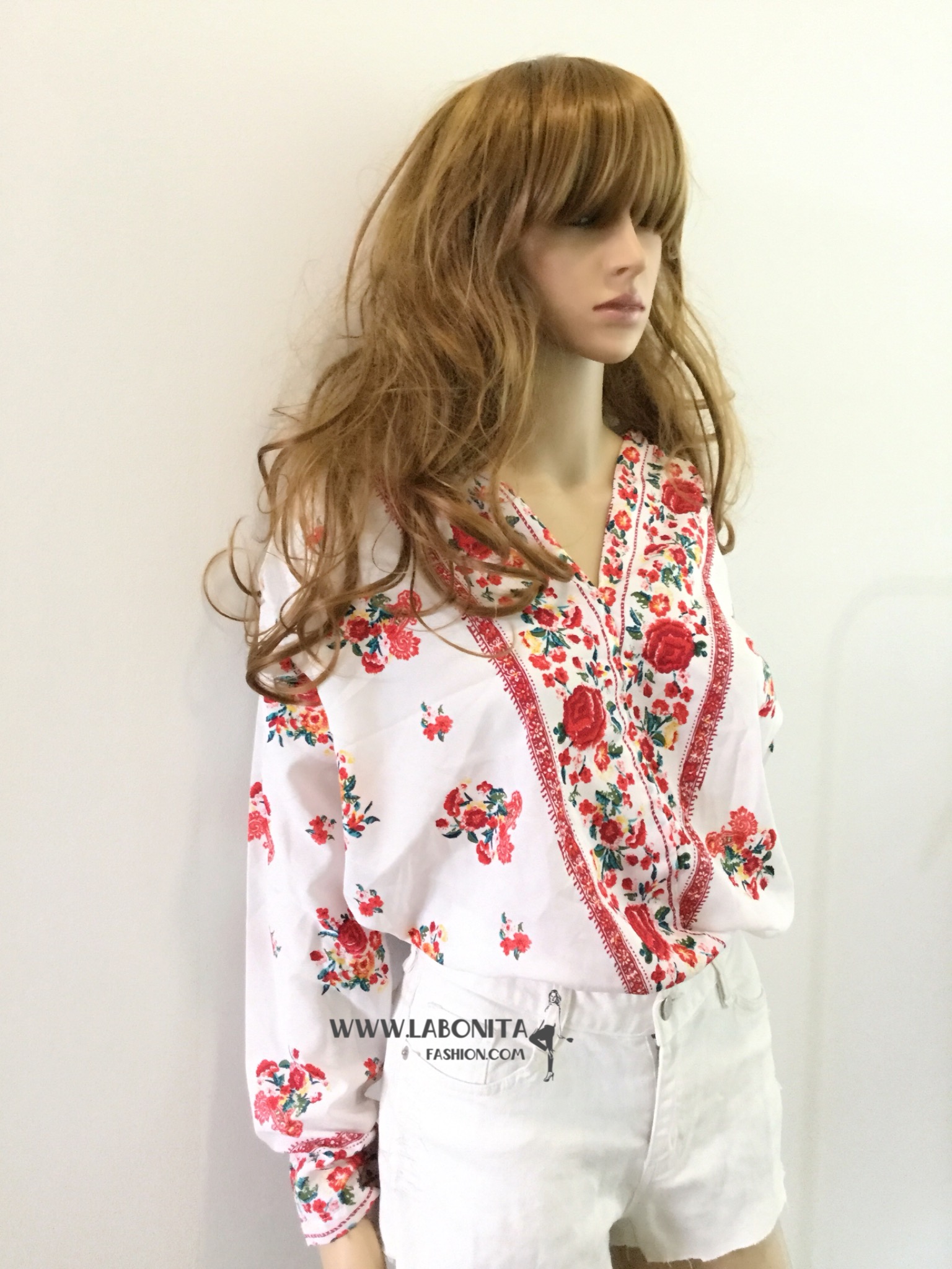 เสื้อจั้มเอวแขนยาวลายดอกสไตล์โบฮีเมียน