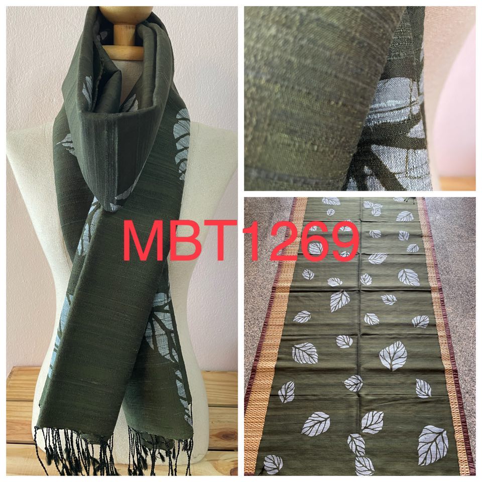 ผ้าพันคอ-คลุมไหล่ไหมแท้ทอมือ ลายบาติก Handmade