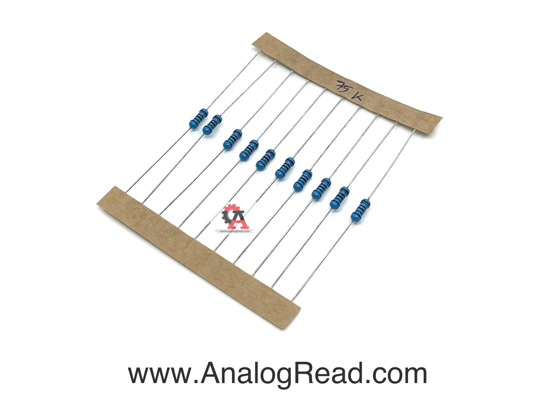 Resistor 75K 1/4W ตัวต้านทาน 75กิโลโอห์ม 1/4วัตต์(10ชิ้น)