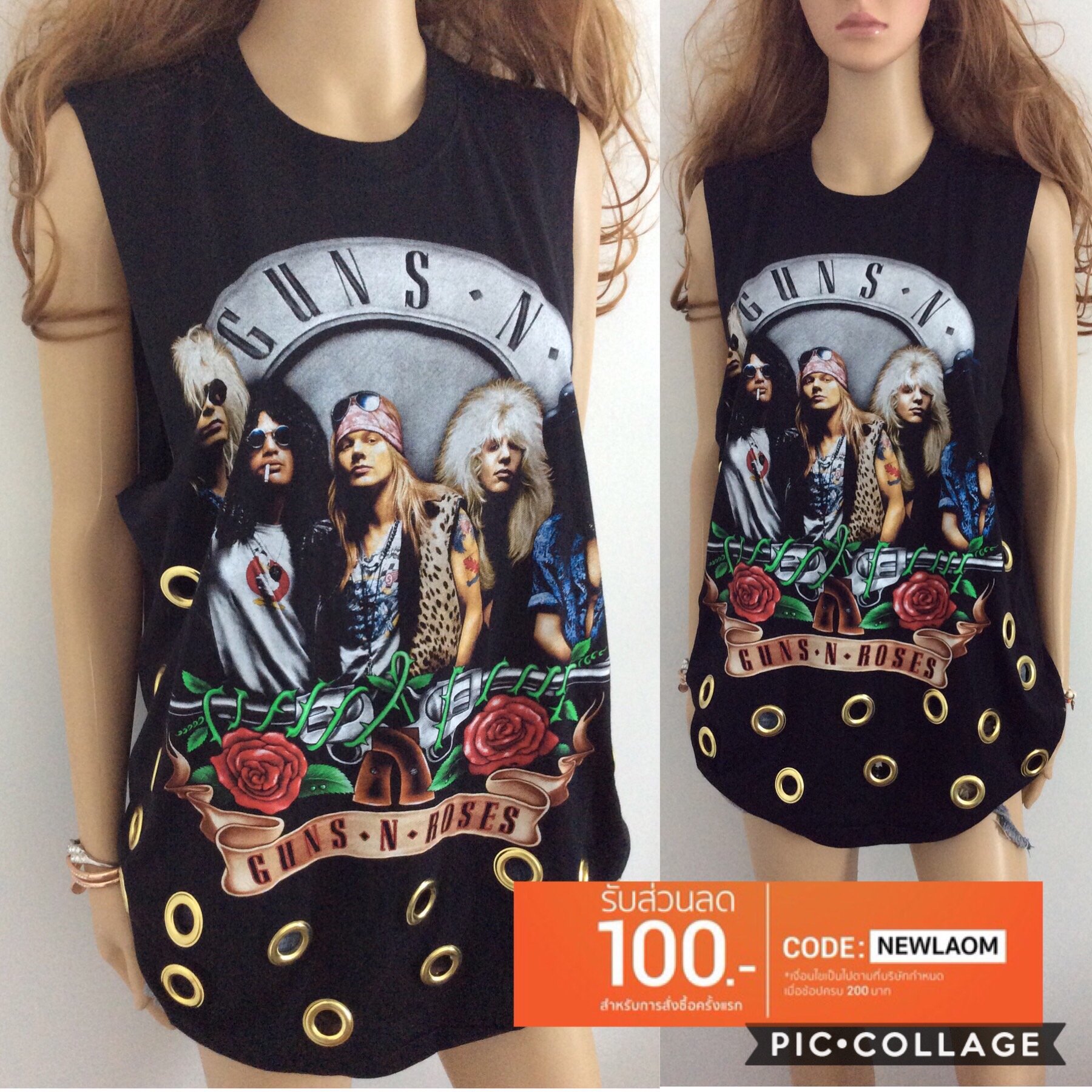 เสื้อวง guns rose 🥀 เสื้อยืดสีดำแขนกุดสกีน3D