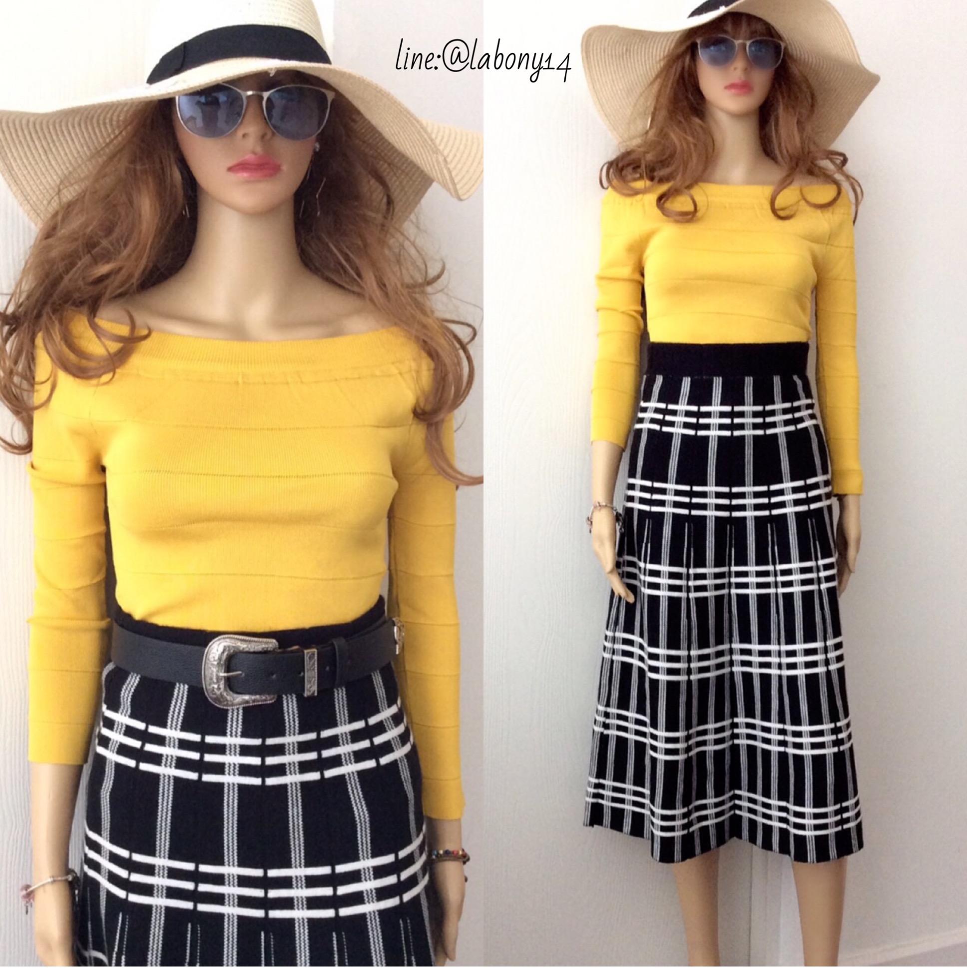 ชุดเซ็ทกระโปรงยาว มาพร้อม เสื้อปาดไหล่แขนสามส่วน