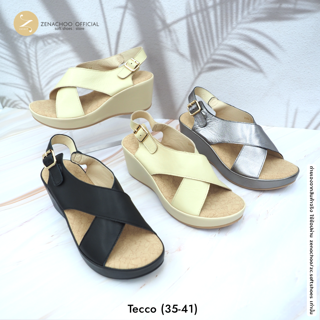 ทรงปกติ เปลี่ยนไซส์ได้-ไม่รับคืน Zenachoo รองเท้าสุขภาพ รุ่น Tecco สูง 2.5 นิ้ว ส้นเตารีด หนังแท้ พื้นนิ่มมาก
