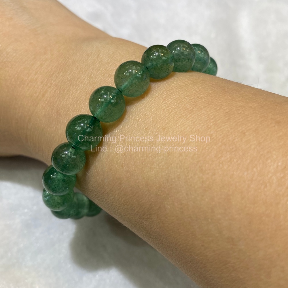 Green Strawberry Quartz สตรอเบอร์รี่ควอตซ์สีเขียว 9 mm หินแห่งความสงบสุข บรรเทาความเครียด ความวิตกกังวล และความไม่สบายใจได้
