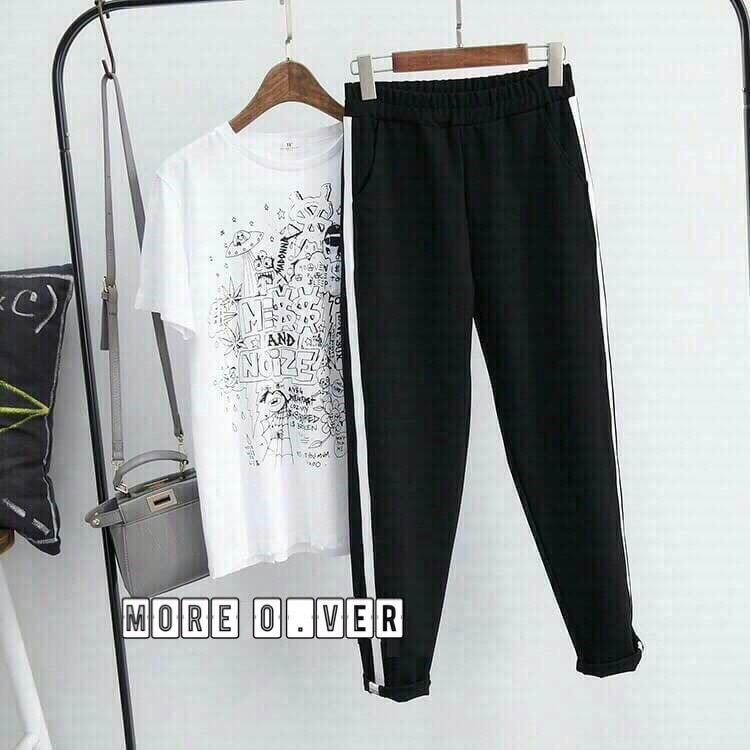 กางเกงสปอร์ตแต่งแถบข้าง ทรงเทห์ๆ ผ้าหนาอย่างดี