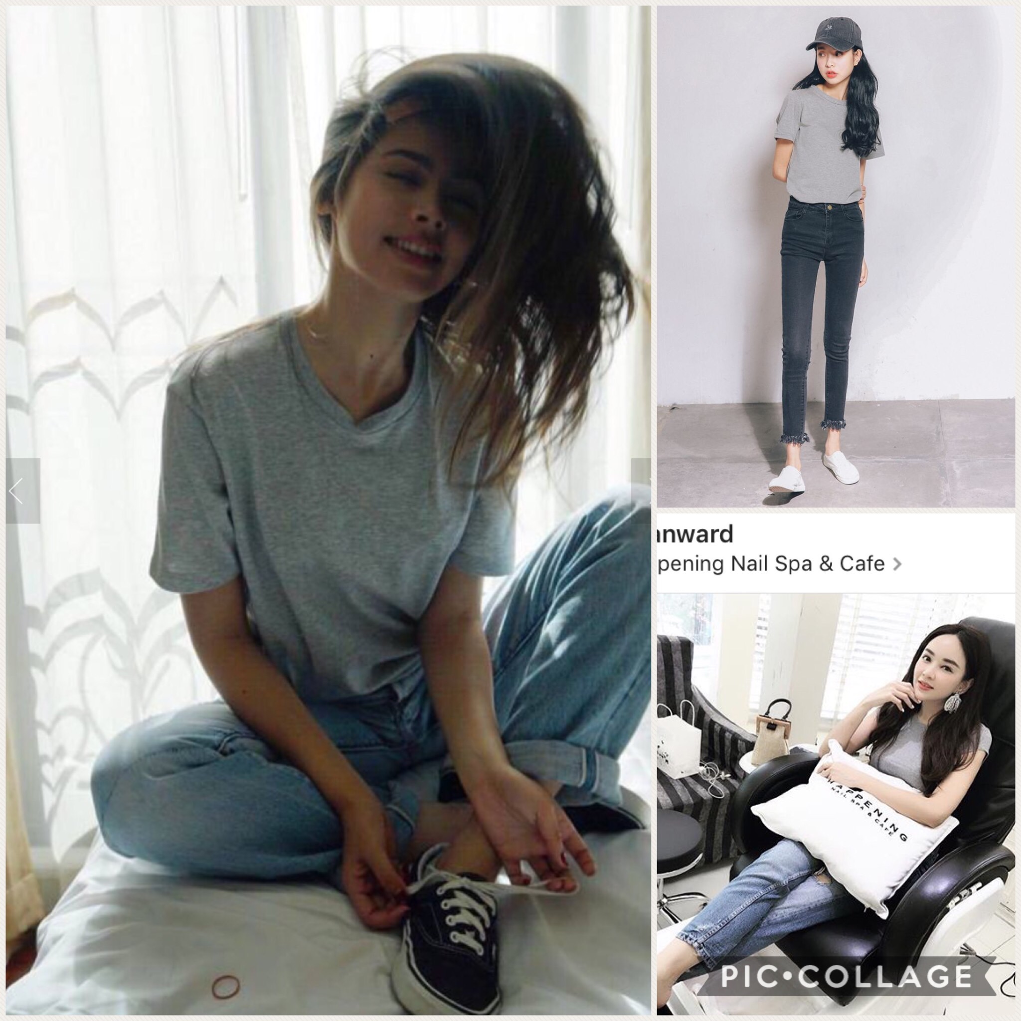 เสื้อยืดแฟชั่นสีพื้นแบบดาราใส่