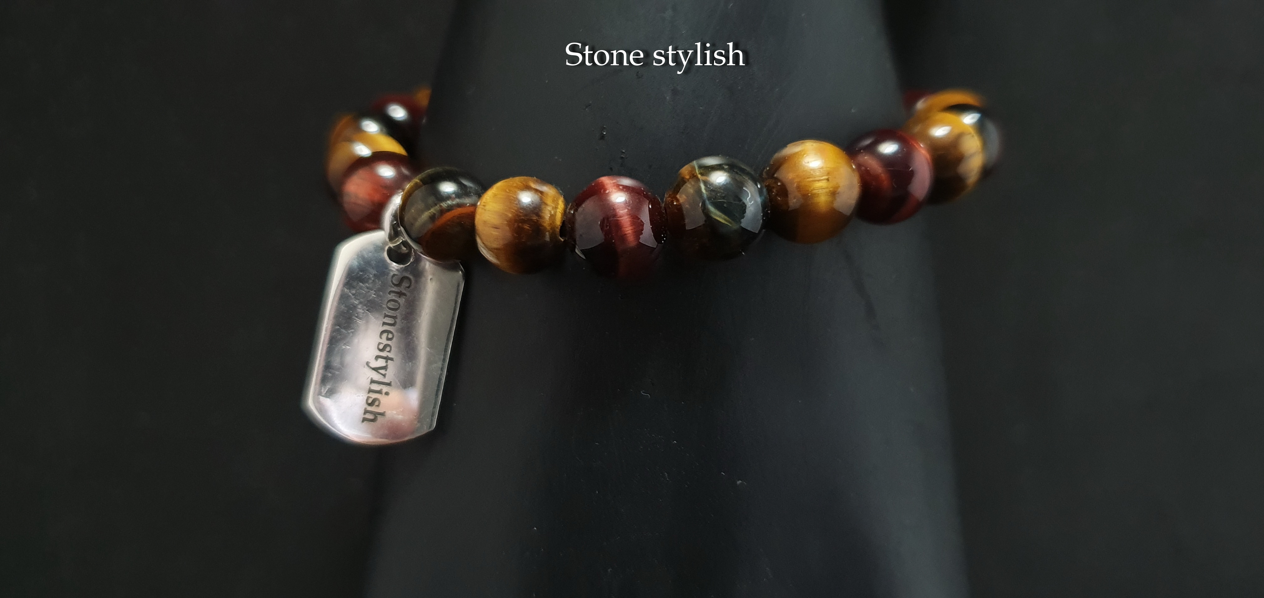 สร้อยข้อมือ สามทหารเสือ (Tri-Color Tiger Eye) ขนาด 8 มิล ป้าย stonestylish