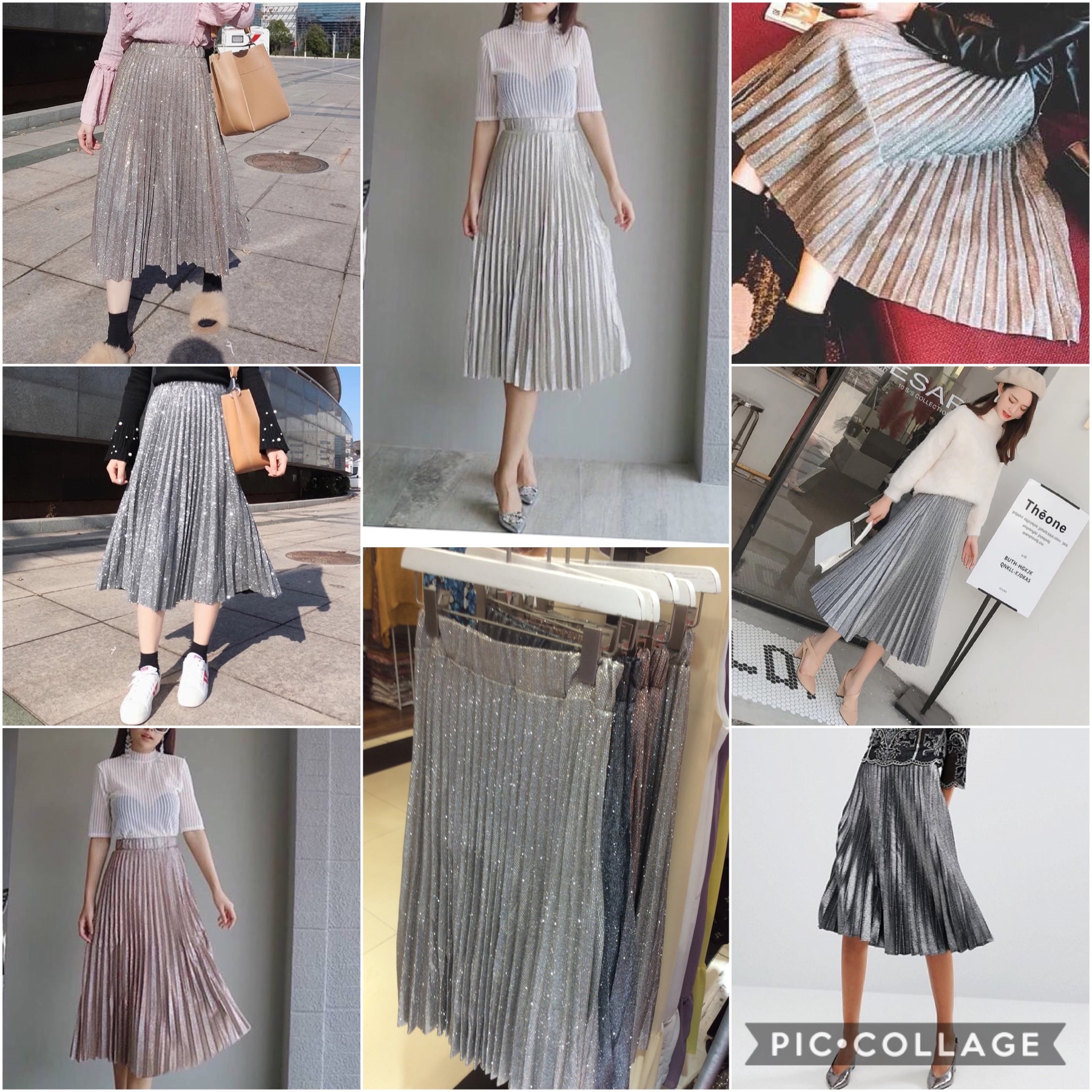 ส่งฟรี!! กระโปรงอัดพลีทผ้ากลิตเตอร์ เลื่อมๆวิ้งๆ