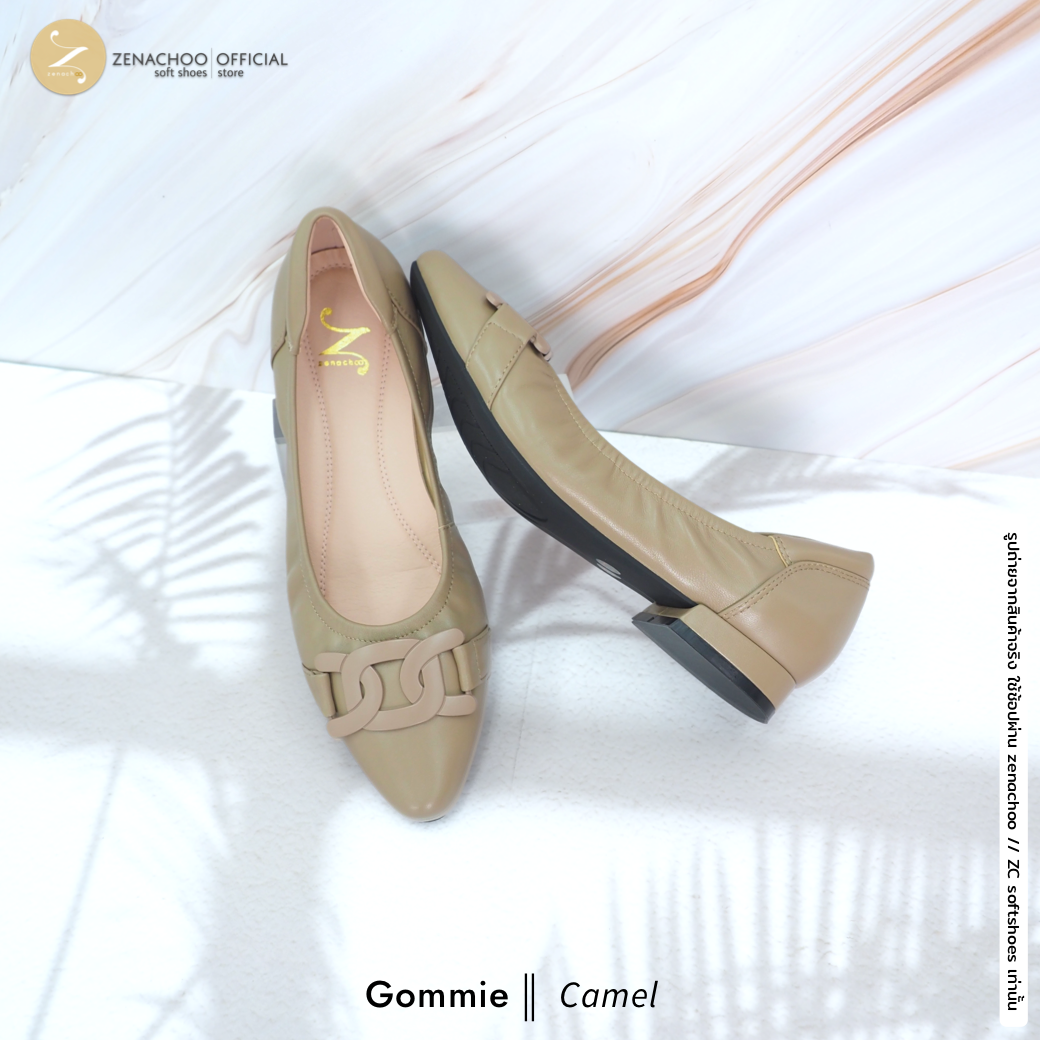 ทรงปกติ เปลี่ยนไซส์ได้ ไม่รับคืน Zenachoo รุ่น Gommie สูง 1 นิ้ว รองเท้าส้นแบน ทรงขายดี หนังแกะแท้ นิ่มสบาย