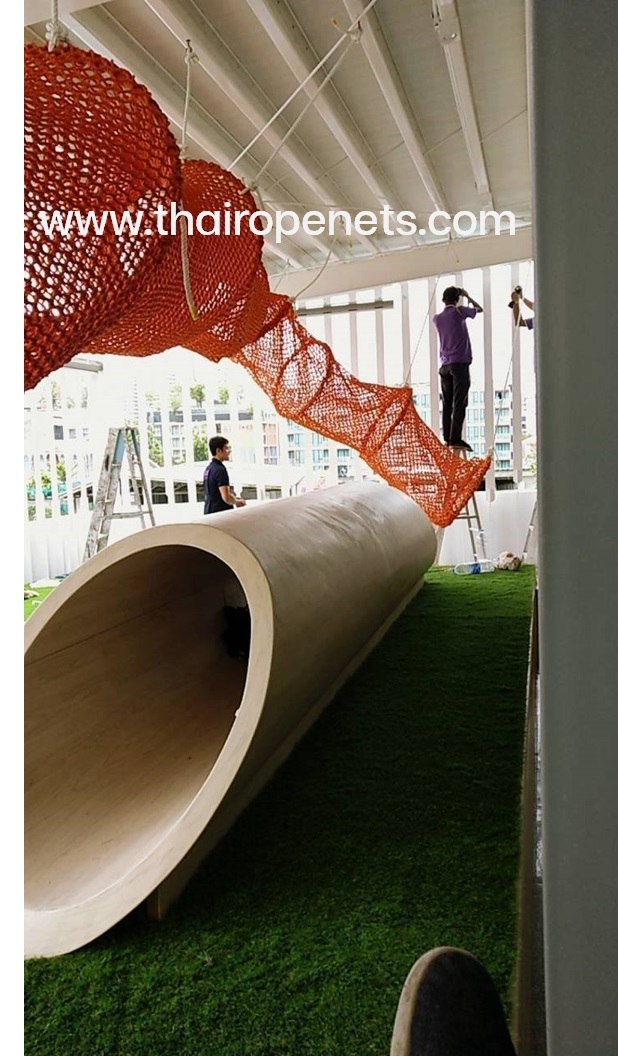 อุโมงค์ตาข่ายเชือก (เชือกโพลีเอสเตอร์) Plalyground Outdoor พร้อมประกอบใส่โครงเหล็ก
