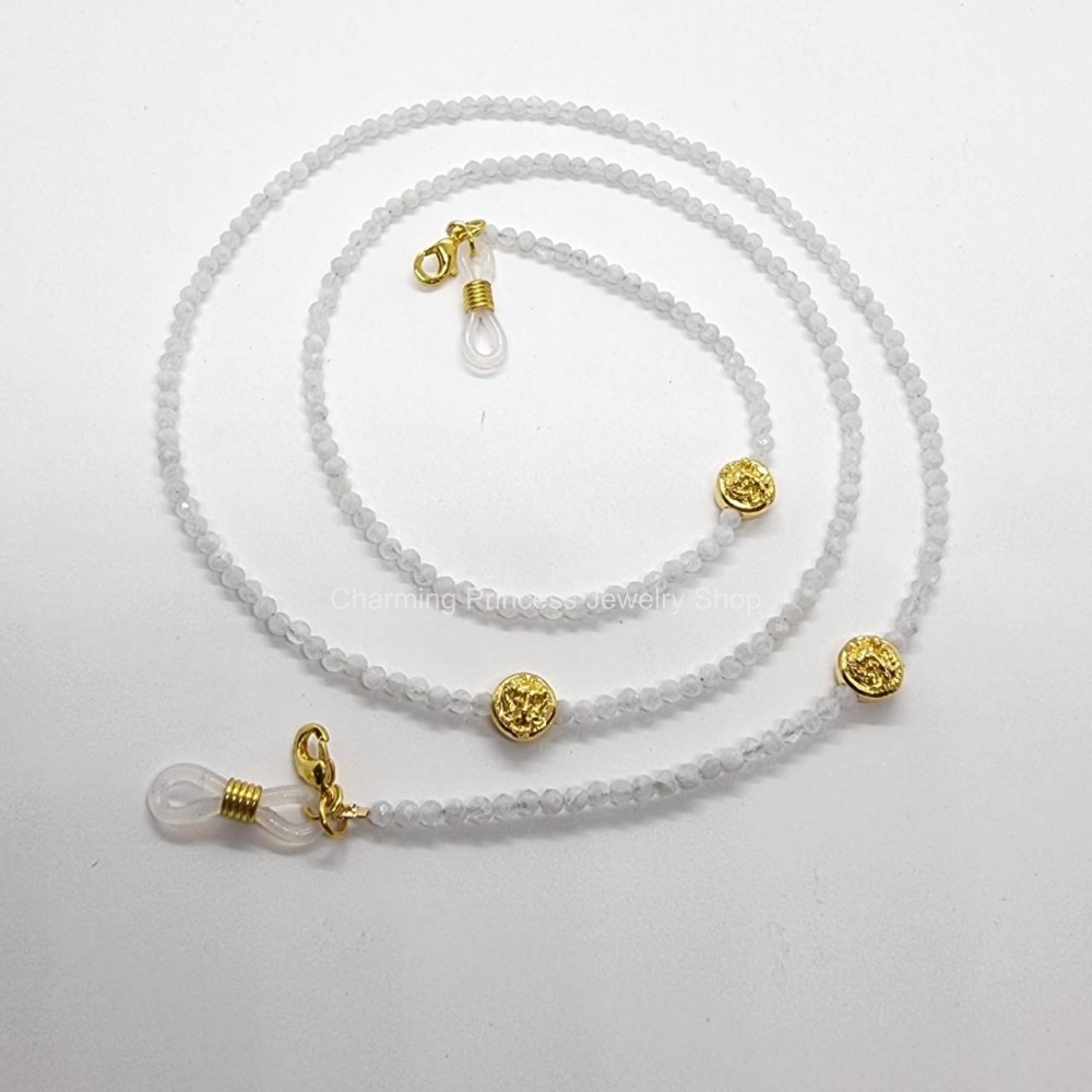 สายคล้องแมส สายคล้องแว่นตา หินนำโชค มูนสโตน Moonstone ชุดหัวนะโมเสาร์ห้า รุ่นรวยแล้วรวยอีก สร้อยคล้องแมส ( 4in1 ) สายคล้อง mask สายคล้องแว่น สร้อยคอหินนำโชค และยังเป็นเครื่องรางได้อีกด้วย
