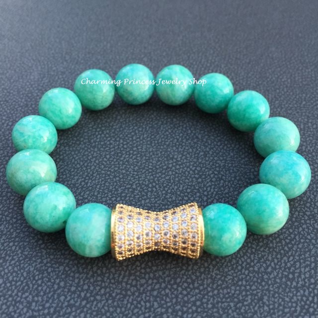 Amazonite อมาโซไนท์ 10 มม นำพาโอกาศทางด้านการงาน การเงิน ประดับ CZ รูปโบว์